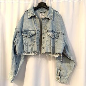 ZARA Cropped Distressed Denim Jacket – Size M
